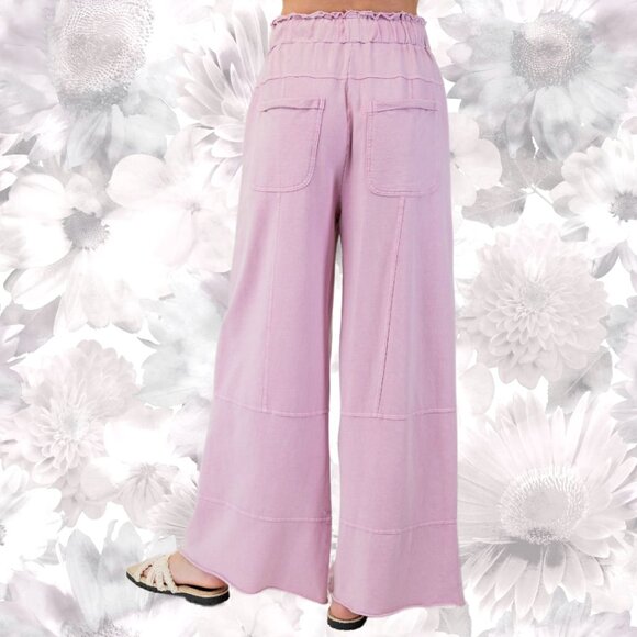 EASEL "Perfect Cargo Lux" Terry Knit Mineral Washed Flared Leg Raw Hems & Seams - Picture 5 of 14